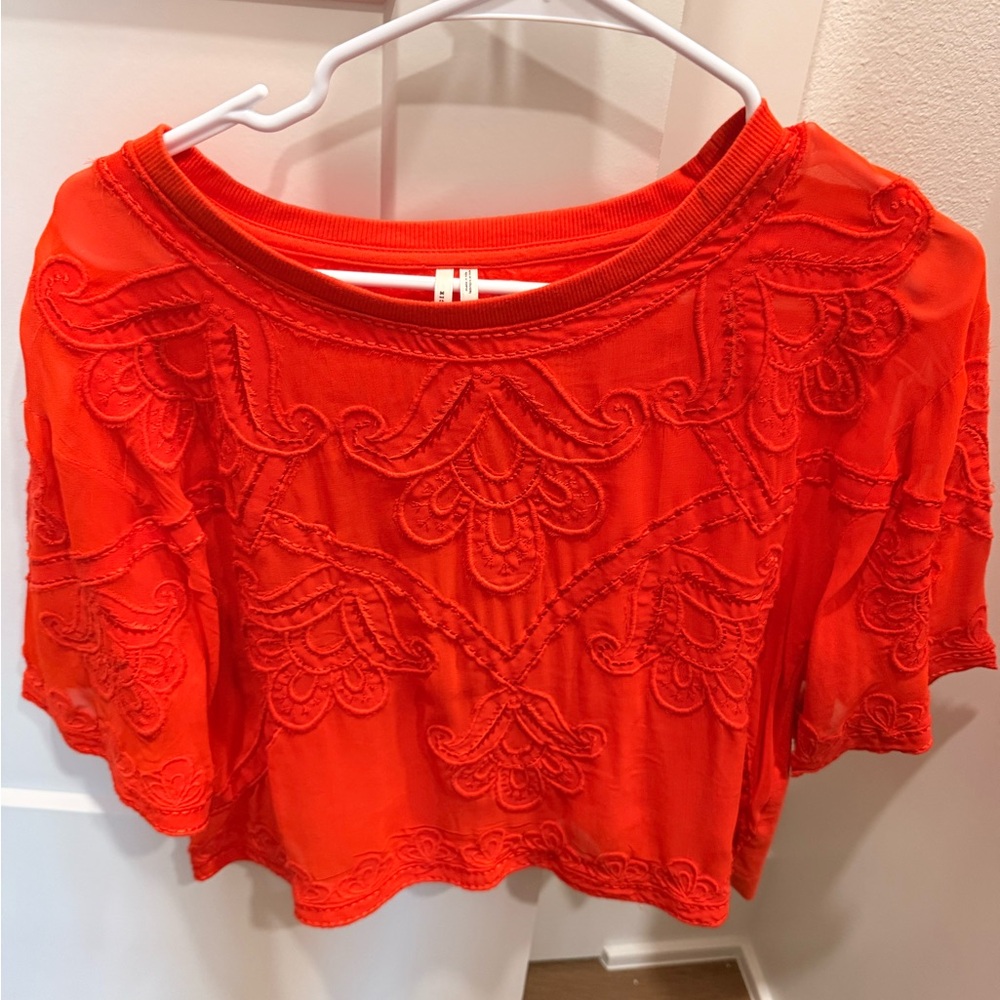 Anthropologie Vibrant Red Lace Blouse